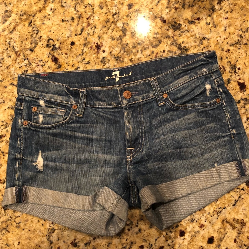7 For All Mankind Women’s Denim  Roll Up Shorts